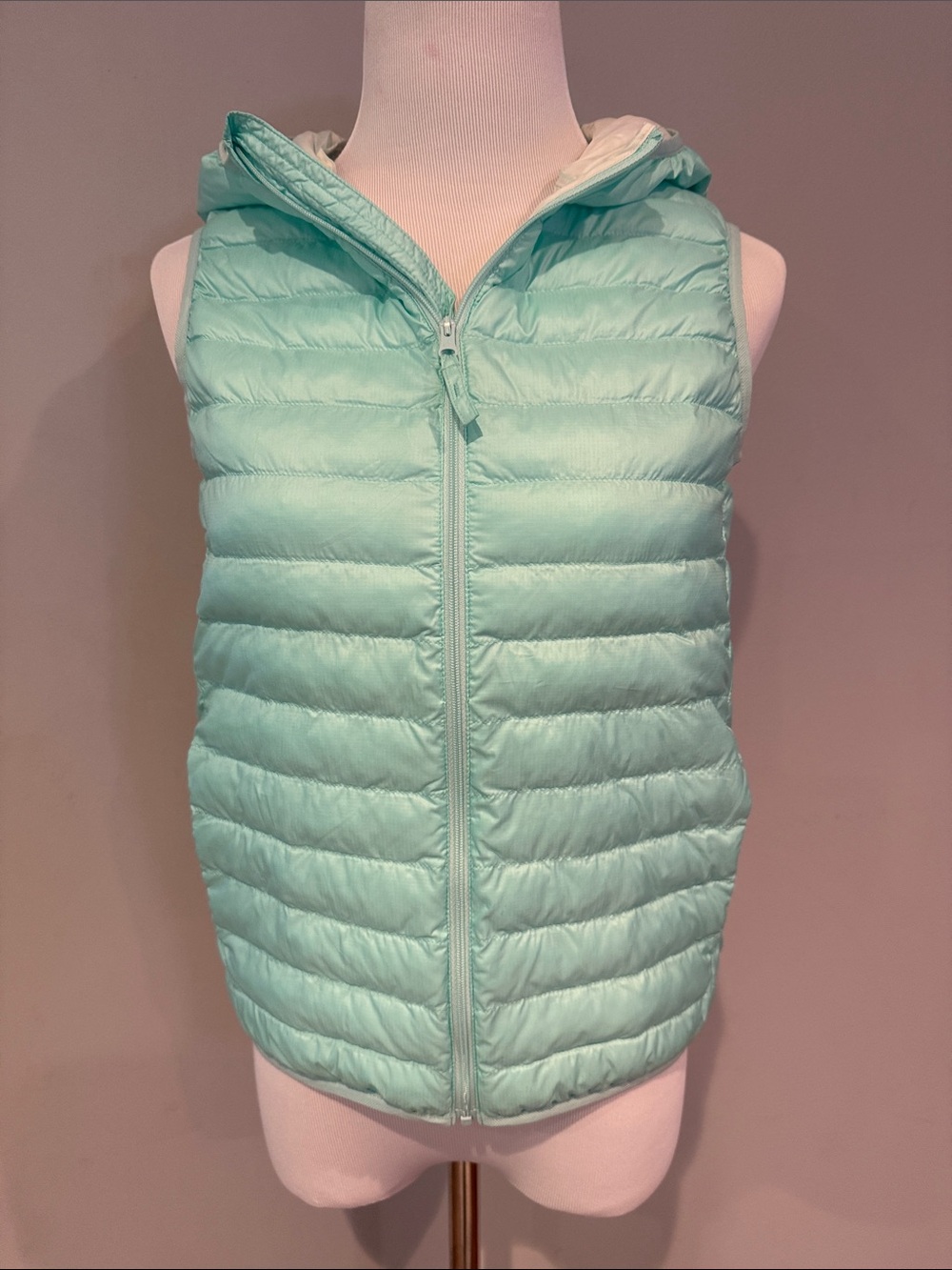Big Kids Lightweight Mint Hooded Puffer Vest - 11 y